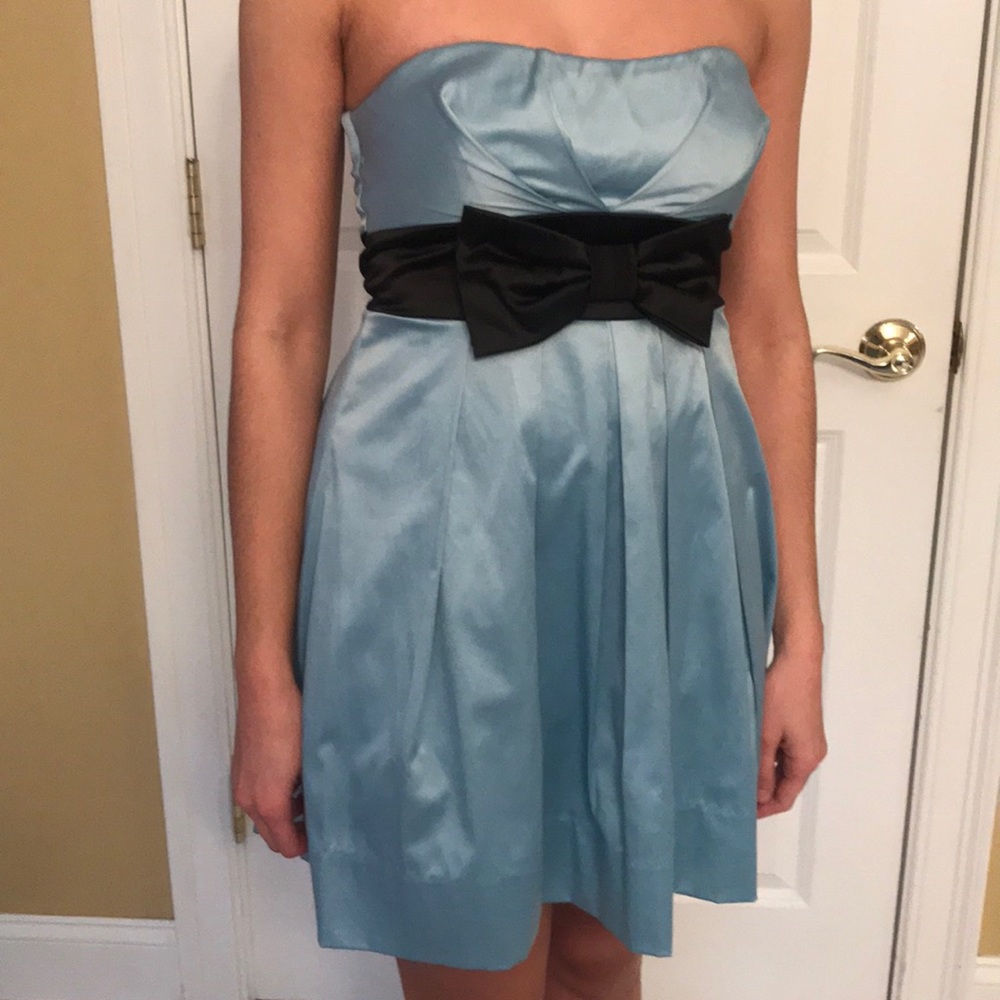 Light Blue Formal Dress with Black Bow